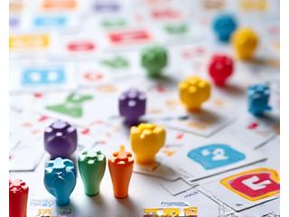 Concept board game with icons and question marks