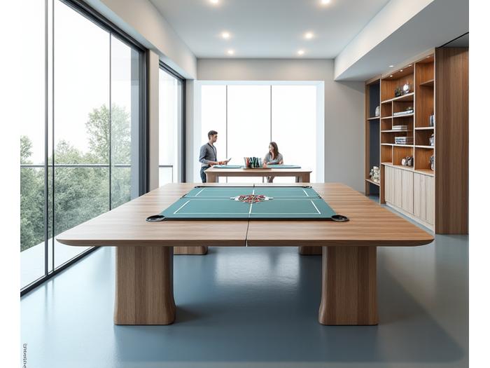 A versatile game table capable of expanding or changing configurations to accommodate different game types or groups