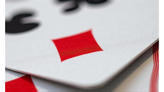Magnified view of a playing card corner, highlighting precise cutting and vibrant, sharp printed details without bleed.