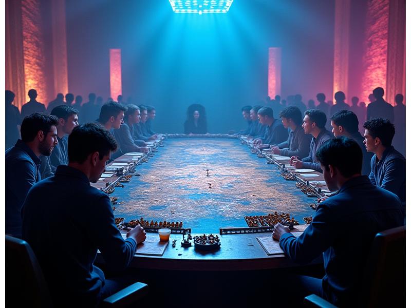 Grand gaming table set up for an epic board game with multiple players and elaborate accessories