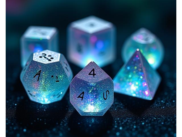 Aurora borealis themed polyhedral dice set with glitter
